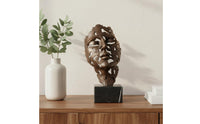 Hollow Face Statue Abstract Artistic Face Sculpture Hand Carved Details Bronze Art Figurine for Vino Cabinet, Desk