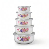 5 Pieces Glossy Enamel Bowls with Lids Easy to Clean Storage Bowl with Lid Reusable Nesting Bowl Set Stackable for Meal Prep