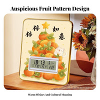 Auspicious Theme Persimmon Art Desk Clock Silent Operation Digital Alarm Clock for Gift Givers, Office Workers, Bedroom, Bedside, Nightstand