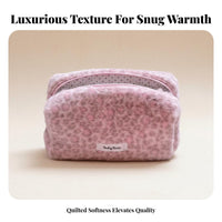 Handmade Leopard Print Makeup Bag Soft Furry Texture Puffy Makeup Bag Large Capacity for Women, Travelers