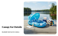 Foliage Print Design Inflatable Canopy Pool Lounger Comfortable Headrest Pool Buoyant Lounger with Canopy Puncture-Resistant Material Inflatable Lounge Chair with Sun Shade Quick Inflation & Deflation for Adults, Beach, Lake, Vacation