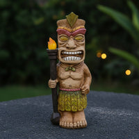 Tiki Statue with Light up Eyes Wood Look Tiki Statue with LED Eyes Lawn Ornament Glowing Tropical for Patio, Yard