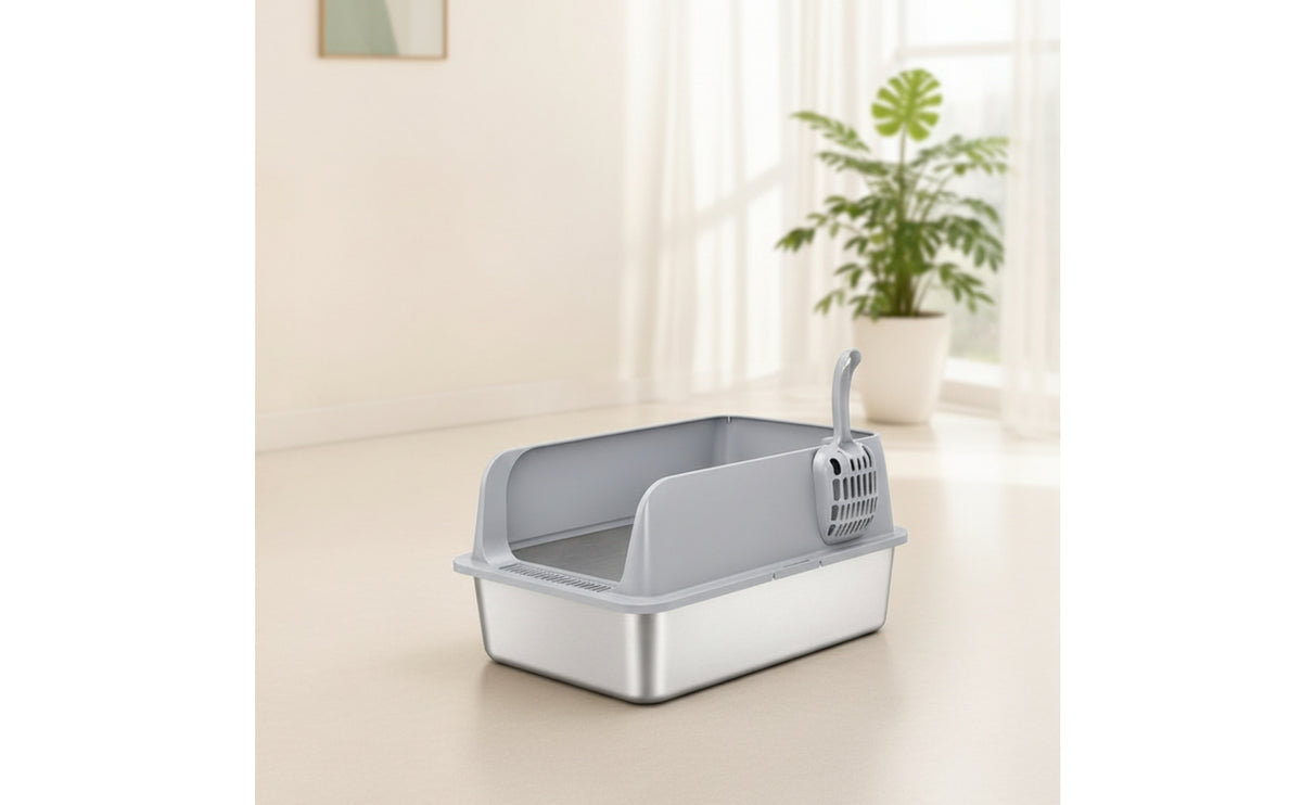 Large Stainless Steel Litter Box Easy to Clean Metal Litter Box for Cats