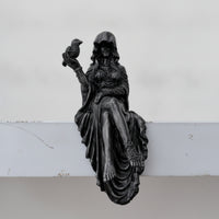 Reaper Statue with Bird Hooded Gothic Statue Black Decor for Halloween, Bookshelf