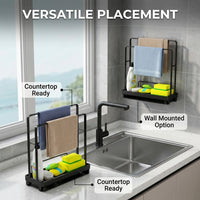 Metal Sink Organizer and Wall Mounted Rag Holder for Dishwashing Area, Stainless Steel Cleaning Cloth for Countertop