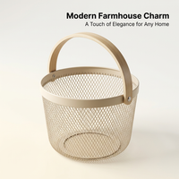 Metal Wire Storage Baskets with Wooden Handle, Mesh Wire Storage Baskets for Kitchen, Wire Baskets with Wood Handle