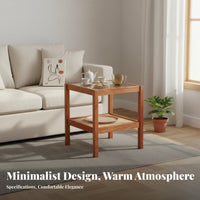 Japanese Design Two-Tier Glass Top Table Woven Rattan Shelf Nightstand Compact Size Home Furniture Slim Design for Apartment Dwellers, Homeowners, Students, Living Room, Bedroom, Balcony, Office