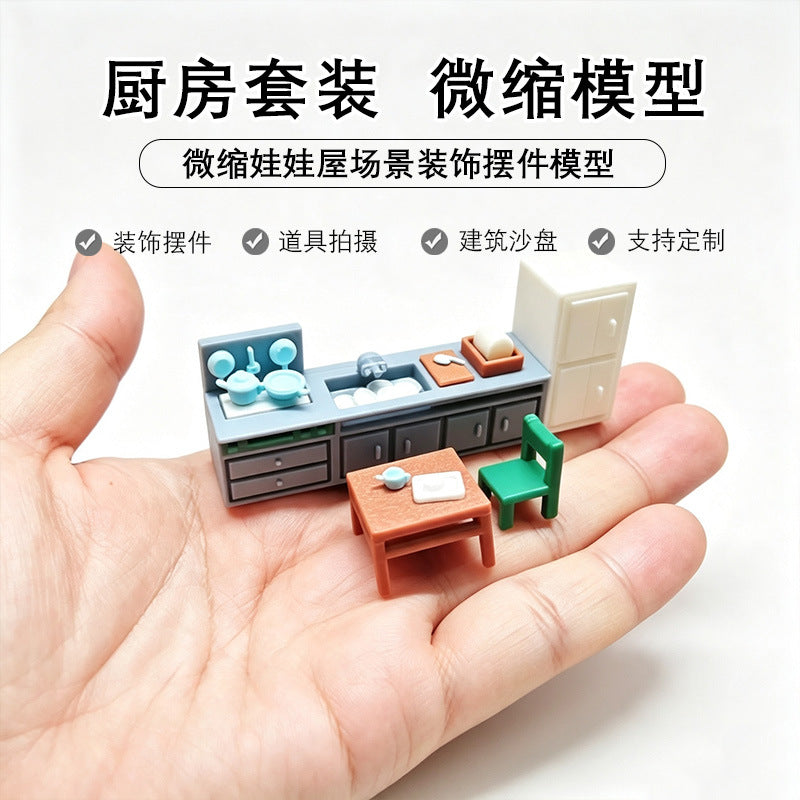 Miniature Dollhouse Kitchen Furniture Set for DIY Decor, Plastic, Multi-scene Simulation