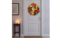 Artificial Fall Wreath with Pumpkins Full Maple Leaf Wreath with Pinecones Textured Farmhouse for Homeowners, Decorators, Entryway, Thanksgiving