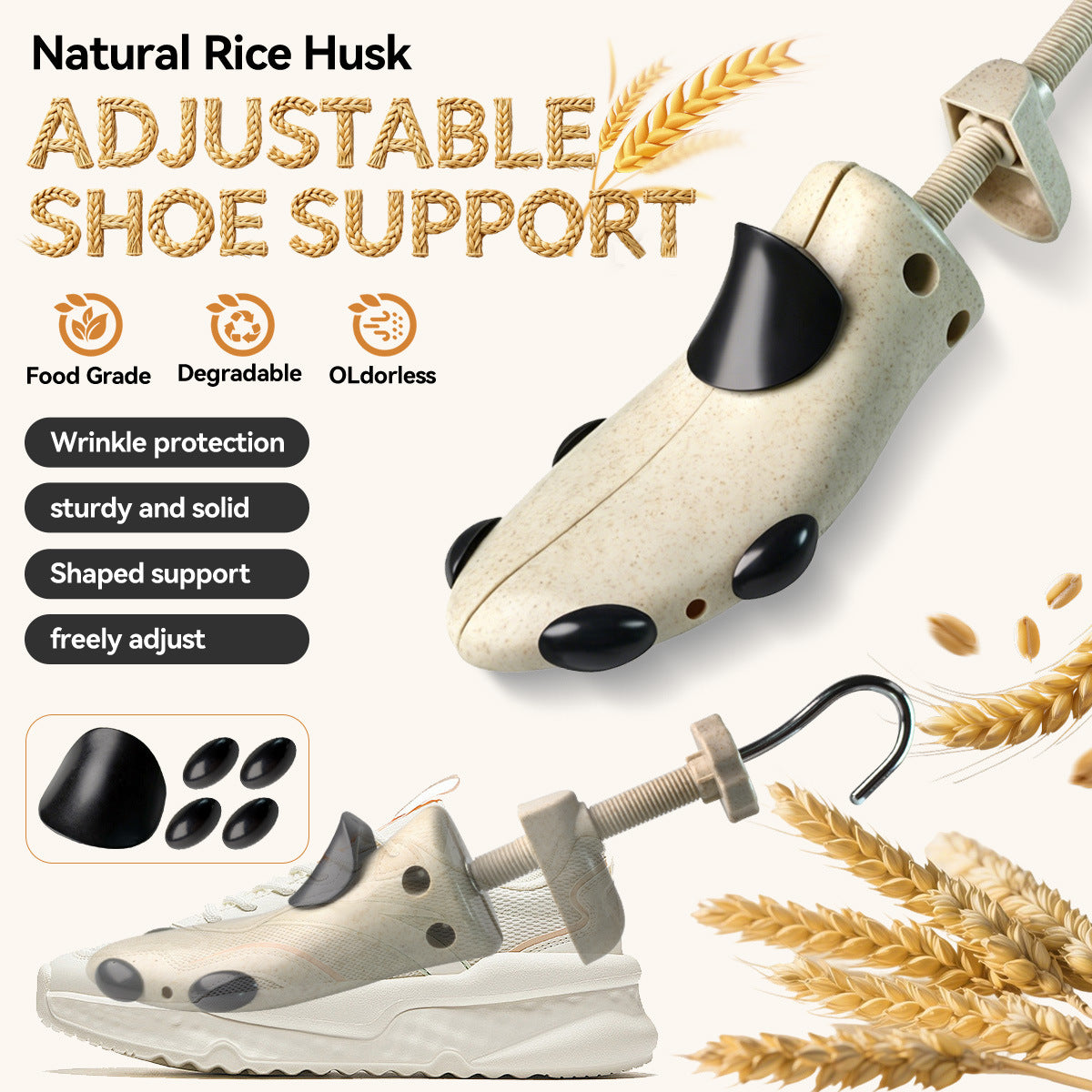 Eco-Friendly Adjustable Shoe Stretcher Made of Rice Husk Polymer Plastic, Unisex
