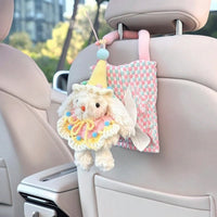 Animal-Shaped Car Seat Tissue Holder with Hanging Strap Soft Hanging Tissue Pouch with Soft Rabbit Compact Universal Fit for Drivers