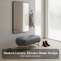 Light Luxury Design Padded Long Bench Multi-Purpose Use Oval Ottoman with Metal Base Elegant Design Footstool Sturdy Frame for Guests, Homeowners, Interior Designers, Living Room, Bedroom, Entryway, Lounge Area