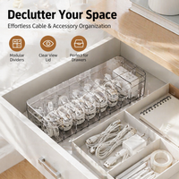 Large Cable Tidy Box, Cable Management Organiser with Internal Dividers, PET Cord Organiser for Desk & Drawers, Home Office Solution