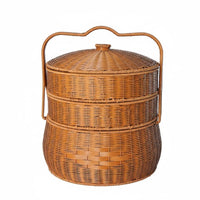 Woven design two-levellevel Lidded Basket Portable Handle Gift Hamper With Lid Household Container for New Homeowners, Newlyweds, Families, Weddings, Housewarming Parties, outdoor meals, Home Storage