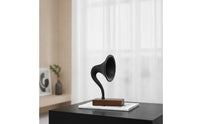 Gramophone Speaker Ornament Retro Speaker Statue with Geometric Base Sculptural Phonograph Ornament for Bookshelf, Office Desk