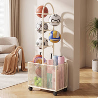 Sports Equipment Storage holder Space-Saving Rolling Storage Rack Multi-Tiered Sports Equipment Organizer for Families, Athletes, Home Gym, Game Room
