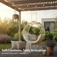 Circular Frame Egg-Shaped Basket Seat Woven Design Round Basket Lounger Bohemian Design Swing Chair Comfortable Cushion Included for Relaxation Seekers, Homeowners, Balcony, Bedroom, Living Room, Sunroom