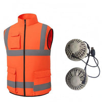 Reflective Fan Cooling Vest Stand Collar Sleeveless Cooling Vest Contrast Trim Workwear Apparel Fitted