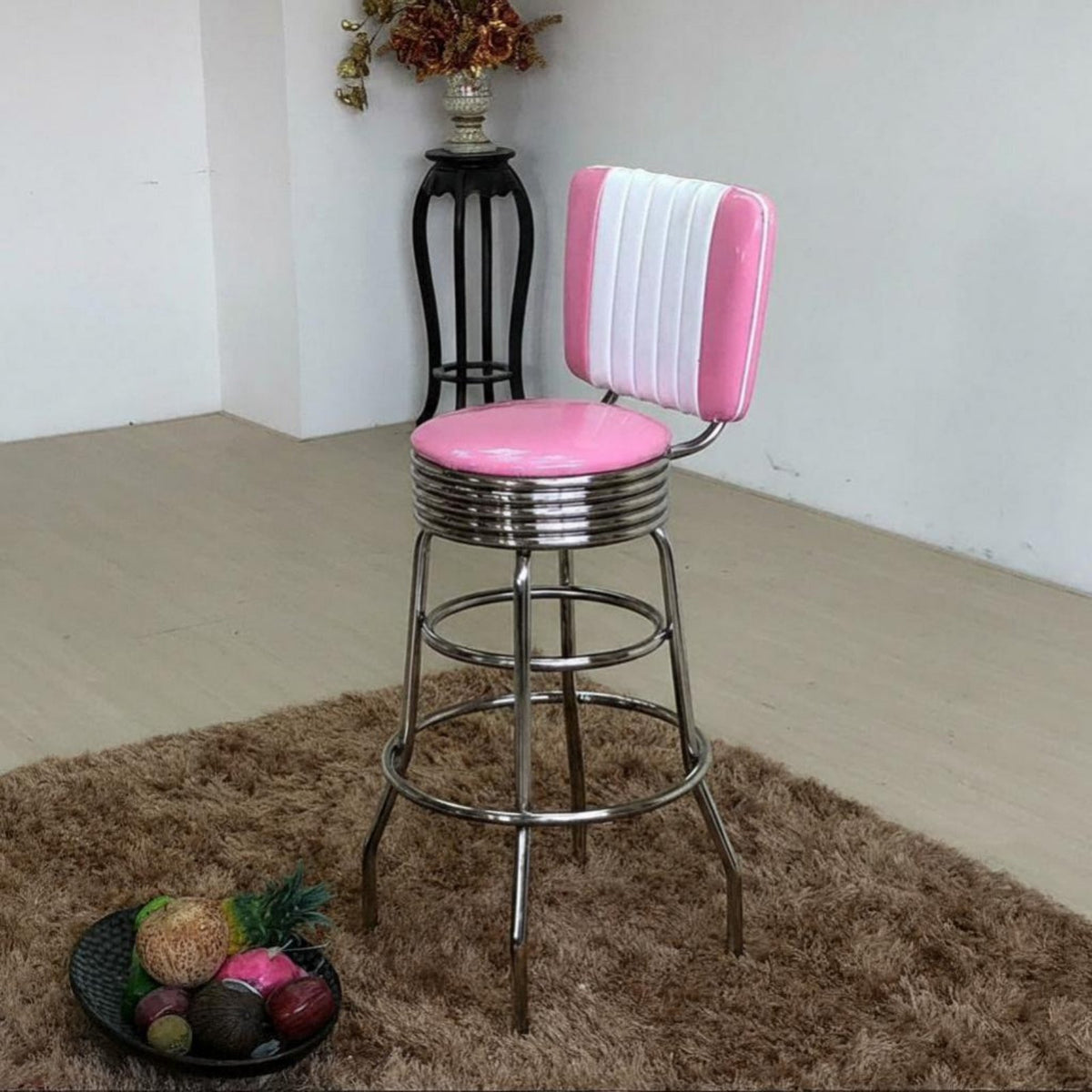 Backrest Support Retro Diner Stool With Footrest Counter Chair Padded Seat Commercial Seating Upholstered Cushion for Bar Owners, Homeowners, Adults, Restaurant, Cafe, Kitchen Island, Dining Room