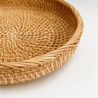 Rattan Tray Obon Tray 3-Piece Set Hand-woven Round Tray Stylish For Guests Tea Cafe Restaurant Use