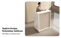 Small Reception Desk Minimalist Front Desk Modern Cashier Stand Sturdy Particleboard Structure with Ample Storage Suitable for Shop Salon Lobby Office