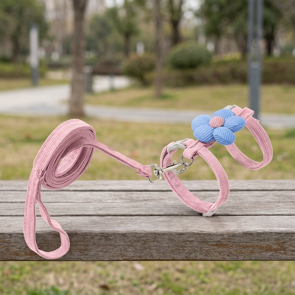 H-shaped Cat Harness and Leash Set Polyester Floral Cat Harness for Outdoor Cat Walking, Small Dog Harness and Cat Leash, Two Colors