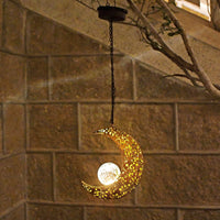 Solar Hanging Tree Light Decorative Atmosphere Lamp with Star Moon Projection, Iron Art Hollowed Outdoor Waterproof Pendant Light