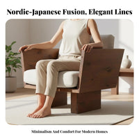 Nordic design Upholstered Couch with Wooden Frame Japanese Aesthetic Modern Accent Sofa space-saving Design Living Room Furniture Minimalist Look for Apartment Dwellers, Guesthouse Owners, Hotel Managers, Lounge Area, perusing alcove, Bedroom