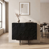 Wood Cabinet with Metal Legs Carved Storage Cabinet Decorative Freestanding Cupboard for Entryway, Living Room