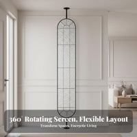 French Design Rotate Ing Glass Panel Rotatable Partition Screen Light Luxury Design Room Divider Arched Frame for Homeowners, Office Workers, Students, Entryway, Bedroom, Studio Apartment, Restaurant
