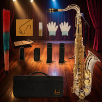 Brass Bb Tenor Saxophone Polished Tenor Saxophone Professional Woodwind Ergonomic for Beginners, Students