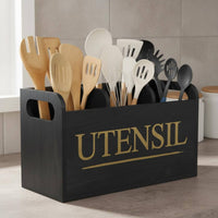 Wooden Cutlery Box Easy to Clean Wooden Utensil Holder Large Capacity Multi-Compartment Utensil Organizer for Buffet, Party