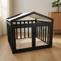 House-Shaped Kennel Slatted Wooden Dog House Solid Wood