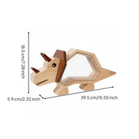 Gift Idea Wooden Dinosaur Coin Bank Cute Desk Display Transparent Dinosaur Savings Bank Natural Wood Dino Currency Box Educational for Children, Boys and Girls