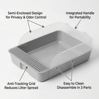 Cat Litter Tray Lid, Litter Tray for Cats, Flap Door Pet Pan, PP Material Feline Toilet, Cat Waste Container Cover, Pet Waste Solution.