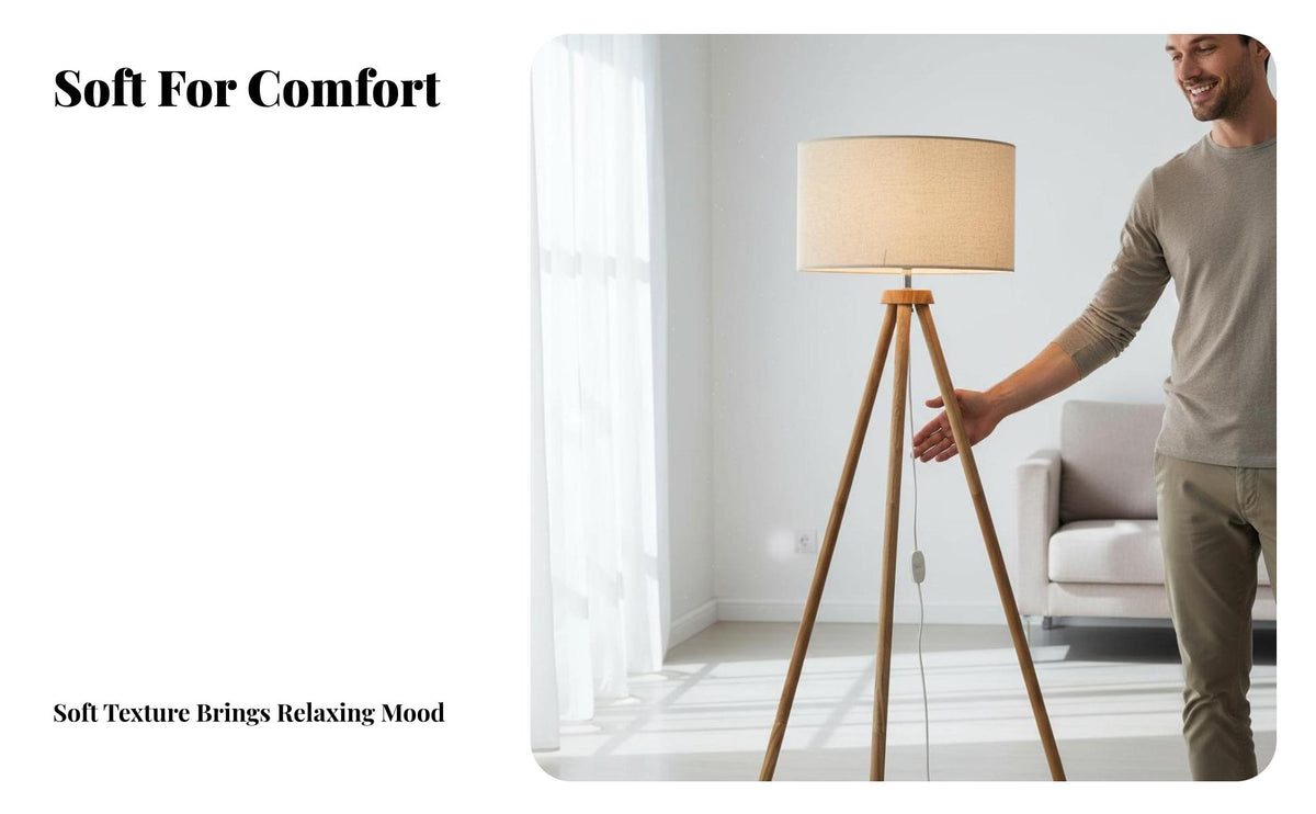 LED Compatible Nordic Design Floor Lamp Modern Design Nordic Design Lamp Foot Switch Control Indoor Lighting Natural Wood Texture for Interior Designers, Homeowners, Living Room, Bedroom, Apartment, Deactivate Ice
