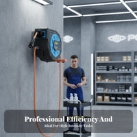 180° Swivel Mount Automatic Retractable Hose Reel Tangle-Clear of Auto Rewind Air Hose Reel Lock-Anywhere Mechanism Garage Equipment Kink Resistant for Workshop Professionals, DIY Enthusiasts, Factory Workers, Home Studio