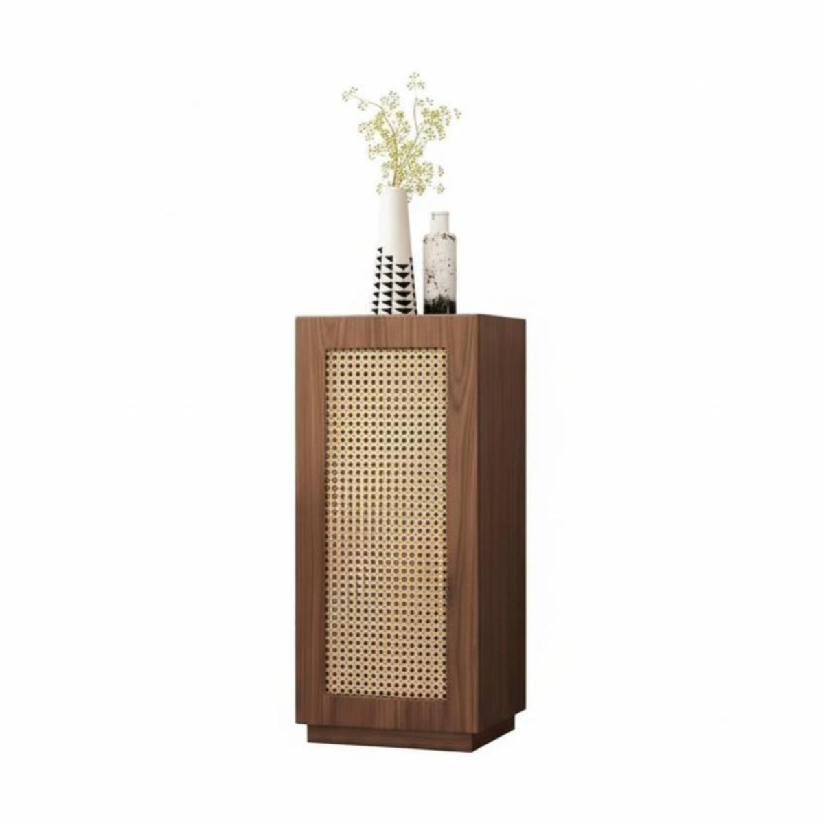 Minimalist Design Rattan Door Bedside Cabinet Multi-Functional Rattan Accent Storage Table Space-Saving Nightstand Versatile for Apartment Dwellers, Homeowners, Interior Decorators, Bedroom, Living Room, Small Areas, Entryway