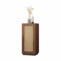 Minimalist Design Rattan Door Bedside Cabinet Multi-Functional Rattan Accent Storage Table Space-Saving Nightstand Versatile for Apartment Dwellers, Homeowners, Interior Decorators, Bedroom, Living Room, Small Areas, Entryway