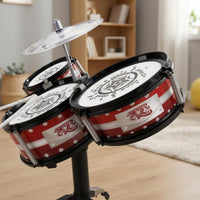 White Drumheads Kids Floor Drum Instrument Red Drums Standing Toy Drum Set Black Stand Star Print for Children