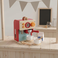 Red Toy Coffee Maker Retro Design Kids Pretend Coffee Maker Set Interactive Features for Playroom