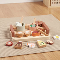 Wooden Pretend Culinary Set with Tray Montessori Fruit and Produce Toy Bright Colors Pretend Culinary Set with Tray