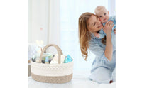Braided Cotton Rope Basket Loop Handles Woven Storage Basket Striped Lining Neutral Tones