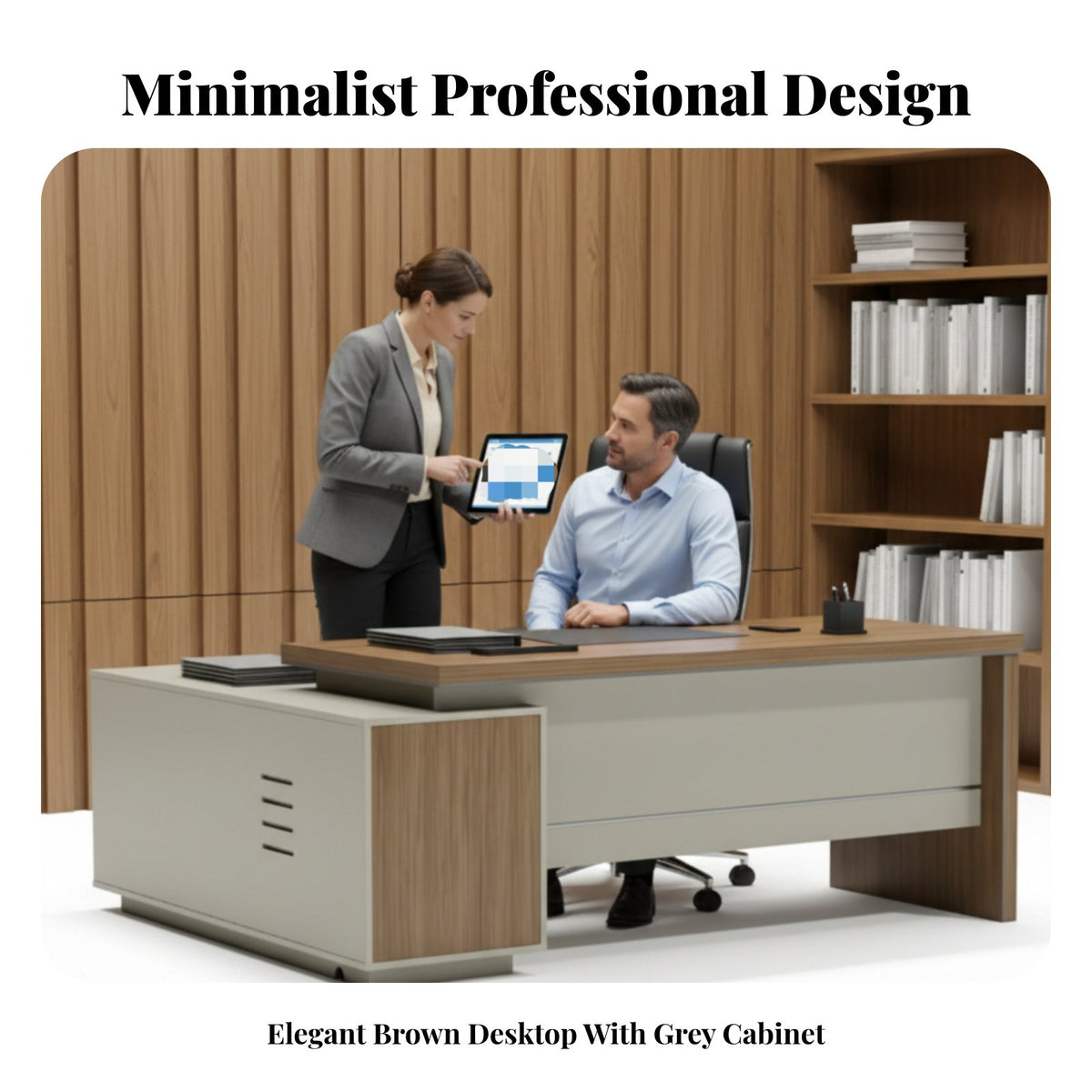 L-Shaped Desk with Side Cabinet Modern Design L-Shaped Desk with Storage Spacious Work Surface Office Furniture for Professionals, Study Room, Bedroom
