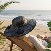 Adjustable Wind Speed Solar Powered Fan Hat Lightweight Wide Brim Sun Hat with 2 Fans Breathable Mesh Outdoor Headwear for Beach