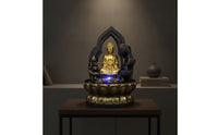 Black and Gold Fountain with Buddha Figure Textured Tabletop Water Fountain Small Zen-Style for Desk