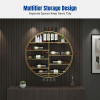 Round Iron Wine Cabinet, Wall-Mounted Storage Rack, Multitier Bottle & Glass Organizer, Bar Counter Decor