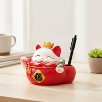 Lucky Cat Pen Holder Ornament for Desk & Home Decor