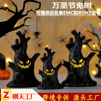 跨境热卖节日布置发光万圣节南瓜灯鬼树桩装饰鬼脸LED电子蜡烛灯