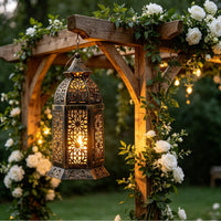 Moroccan Iron Candle Holder with Cutout Lantern Wind Lamp Handicraft Vintage Home Decor